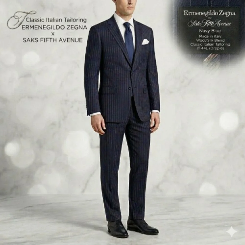 Ermenegildo Zegna Pinstripe Wool‑Silk Suit 44L Classic Italian‎